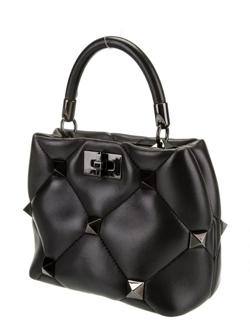 Valentino Black Quilted Rock Stud Top-Handle Bag - Picture 2 of 5